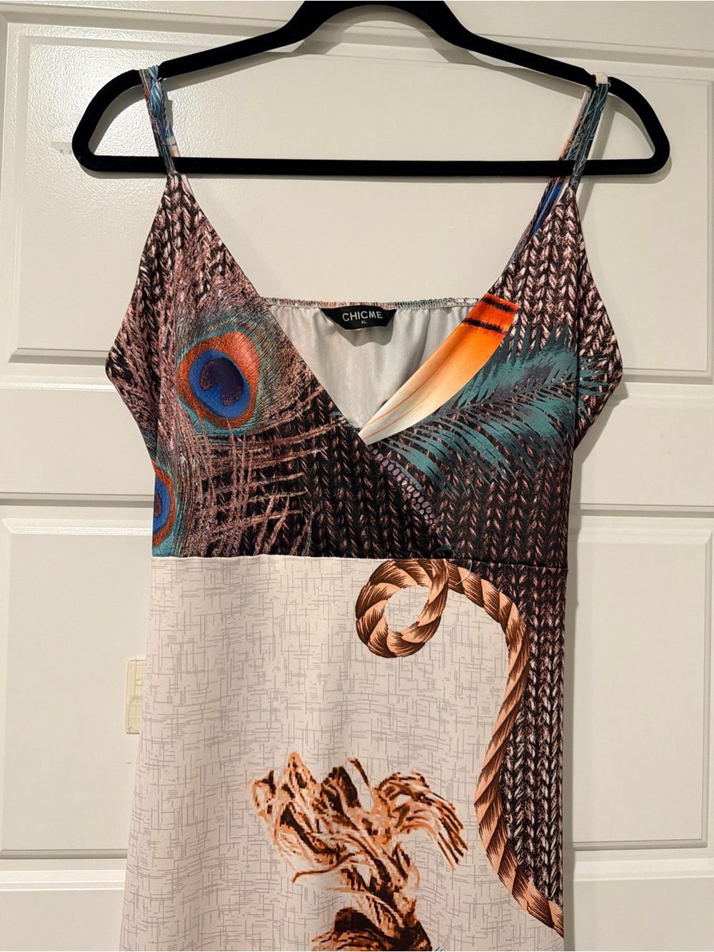 Maxi Dress with Feather & Palm Print - Cream - Picture 3 of 6